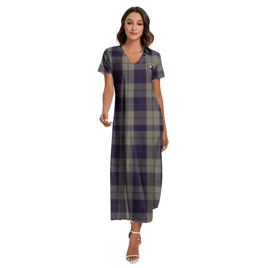 Cunningham Dress Blue Dancers Tartan Crest V-neck Dress Side Slit