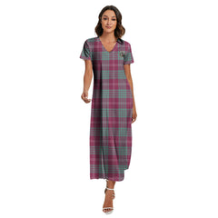 Crawford Ancient Tartan Crest V-neck Dress Side Slit