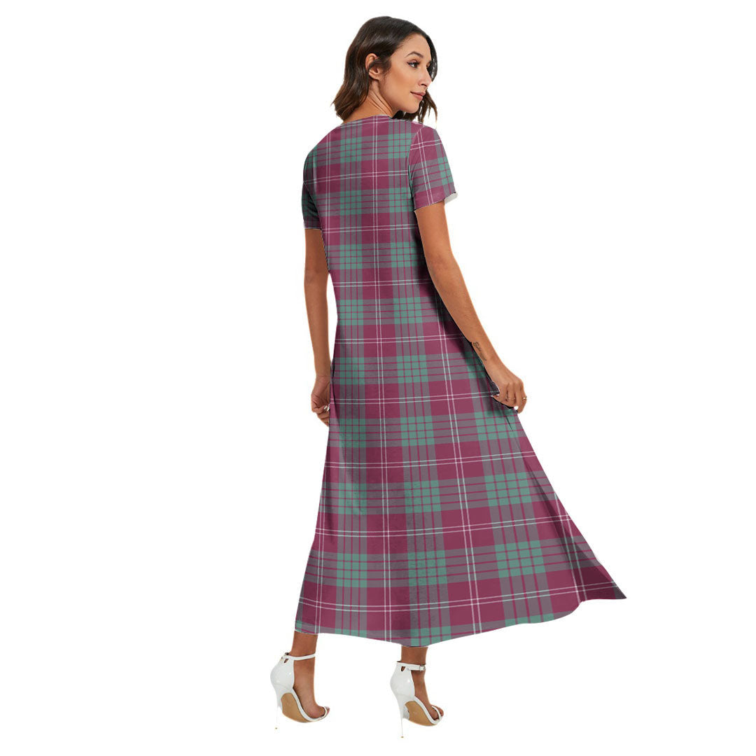 Crawford Ancient Tartan Crest V-neck Dress Side Slit