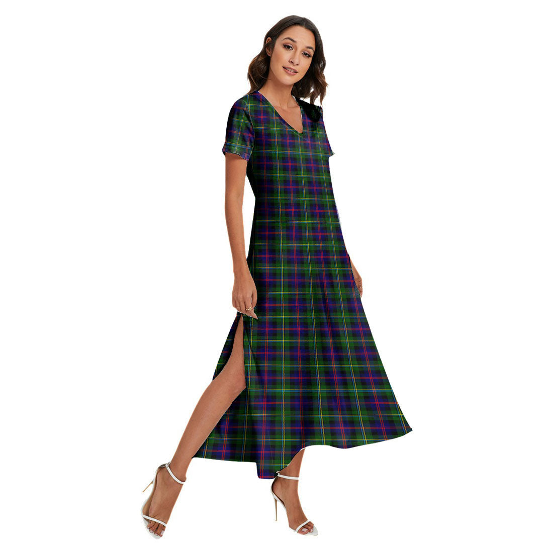 Malcolm Modern Tartan Plaid V-neck Dress Side Slit