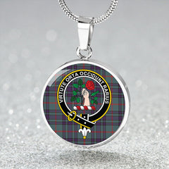 Aiton Weathered Tartan Crest Circle Necklace