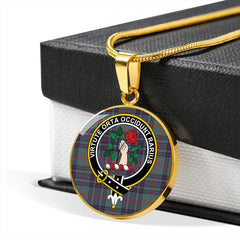 Aiton Weathered Tartan Crest Circle Necklace