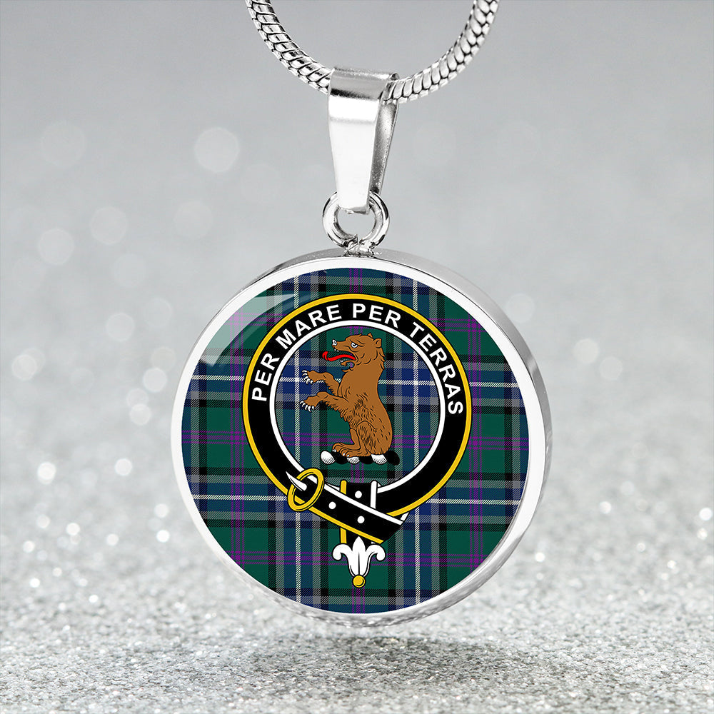 Alexander of Menstry Hunting Modern Tartan Crest Circle Necklace