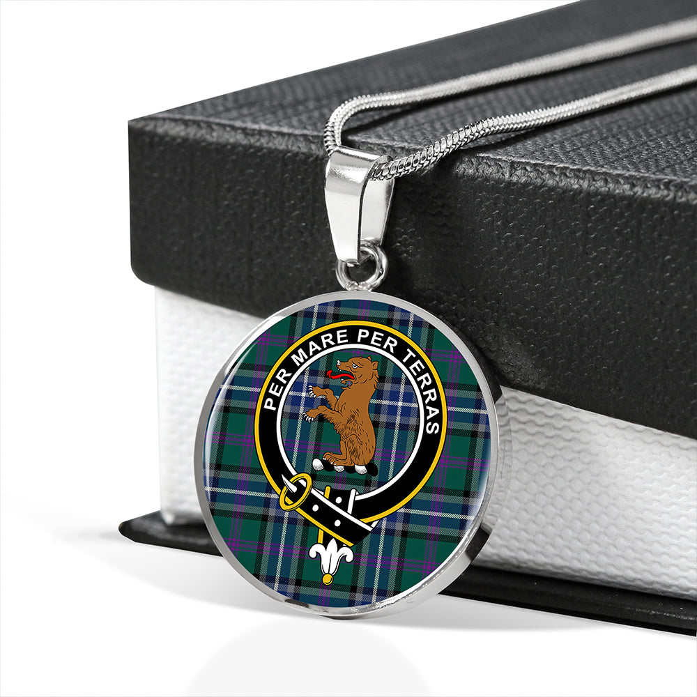 Alexander of Menstry Hunting Modern Tartan Crest Circle Necklace