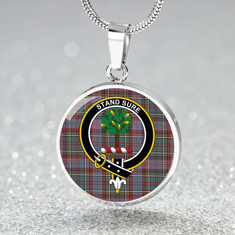 Anderson of Kinneddar Hunting Weathered Tartan Crest Circle Necklace