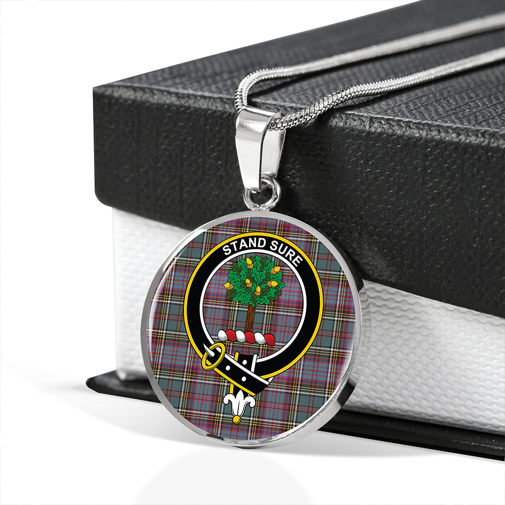 Anderson of Kinneddar Hunting Weathered Tartan Crest Circle Necklace