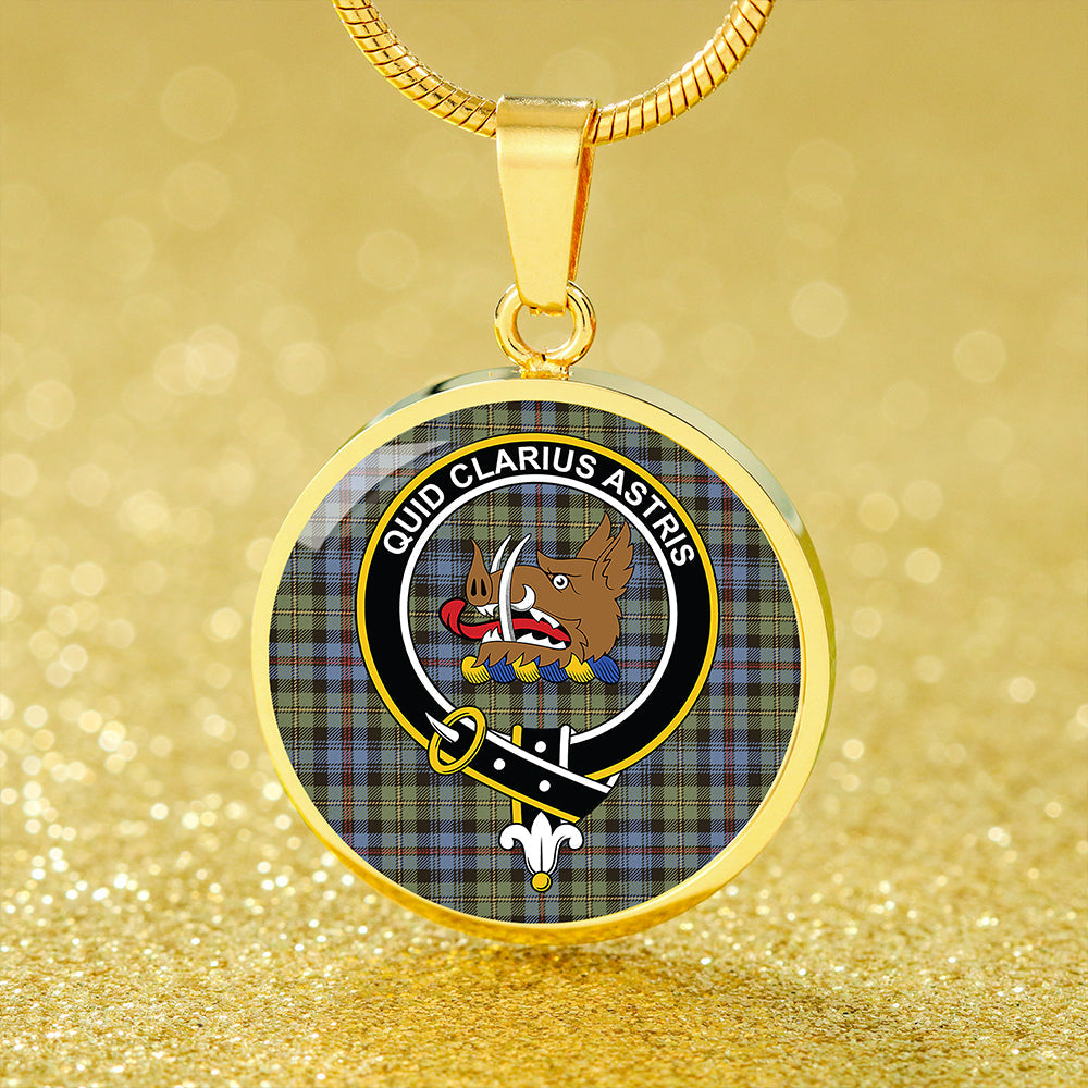 Baillie of Lamington Weathered Tartan Crest Circle Necklace