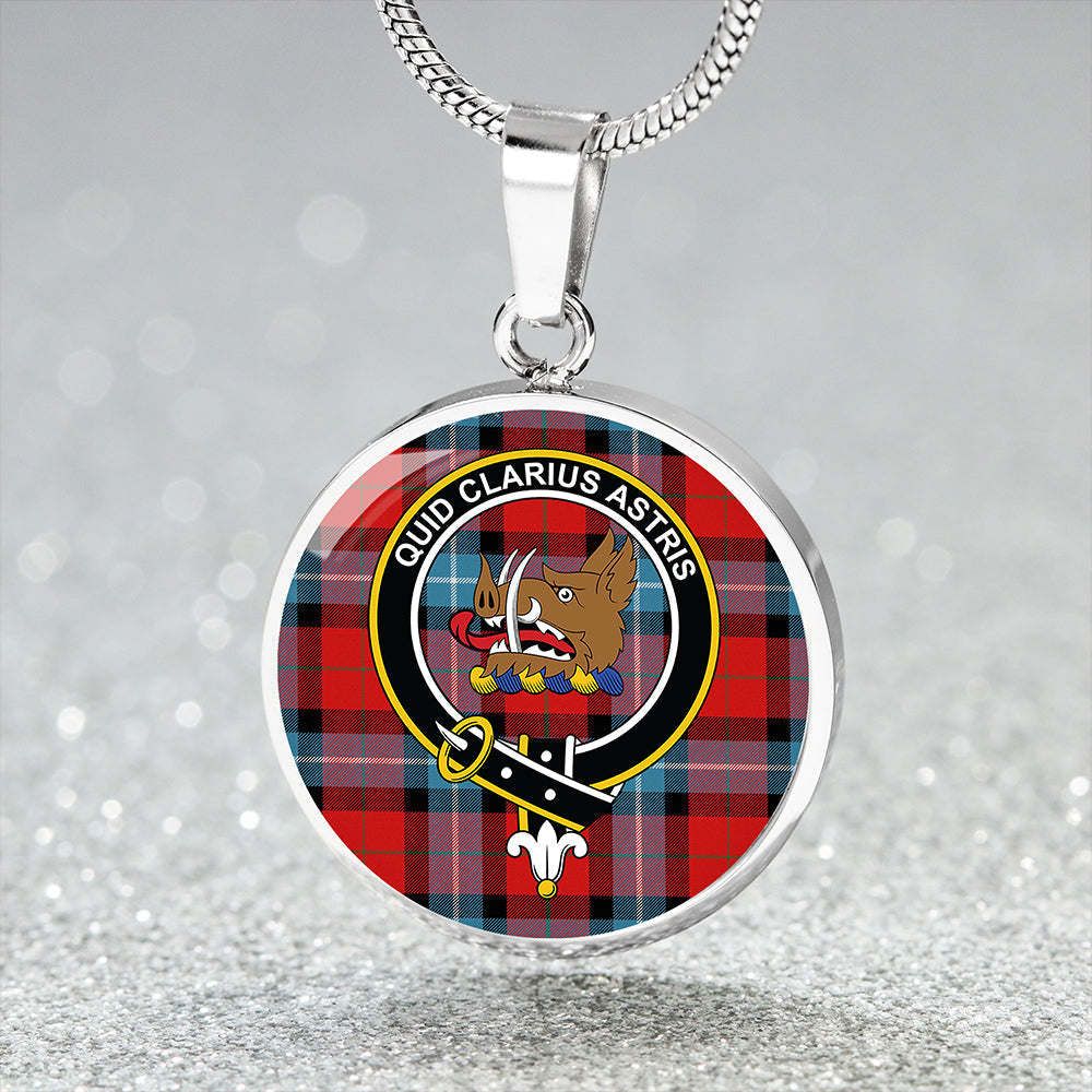 Baillie of Polkemmet Red Tartan Crest Circle Necklace