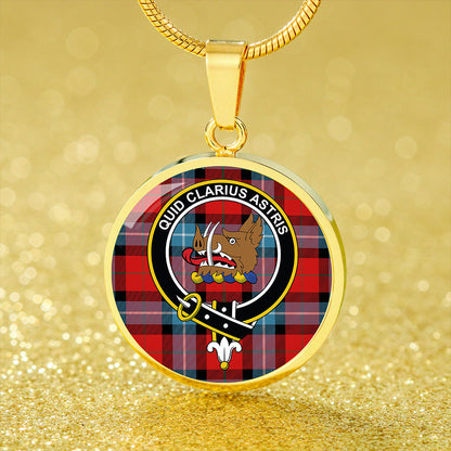 Baillie of Polkemmet Red Tartan Crest Circle Necklace