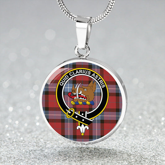 Baillie of Polkemmet Red Weathered Tartan Crest Circle Necklace