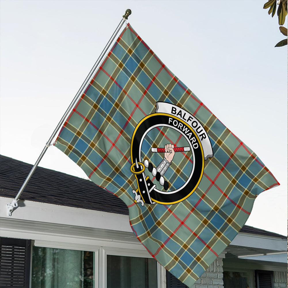 Balfour Blue Tartan Classic Crest House Flag