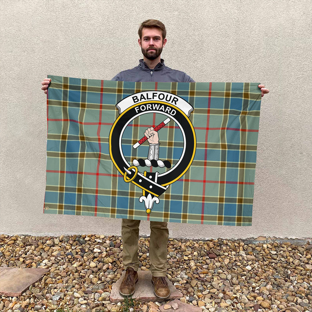 Balfour Blue Tartan Classic Crest House Flag