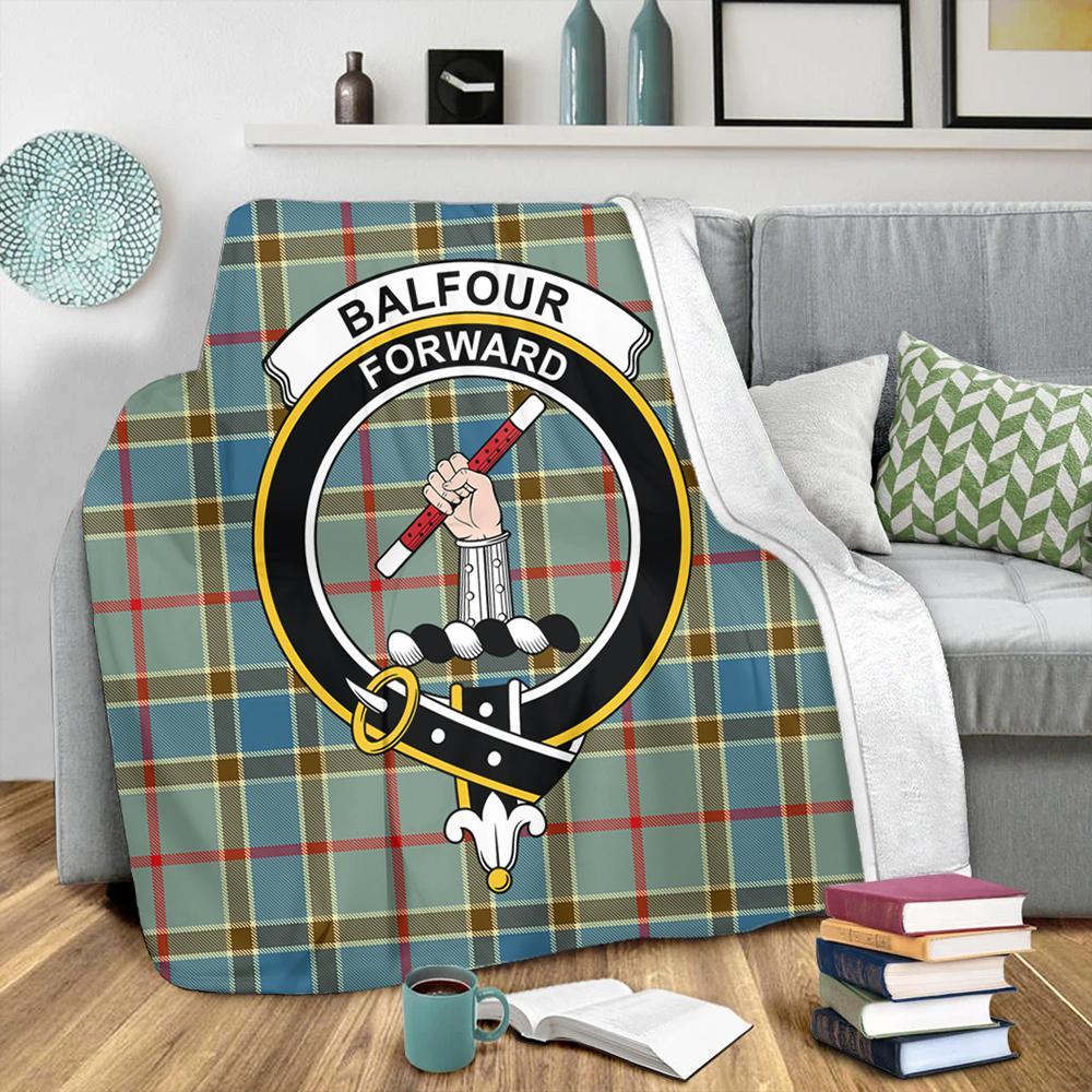 Balfour Blue Tartan Crest Premium Blanket