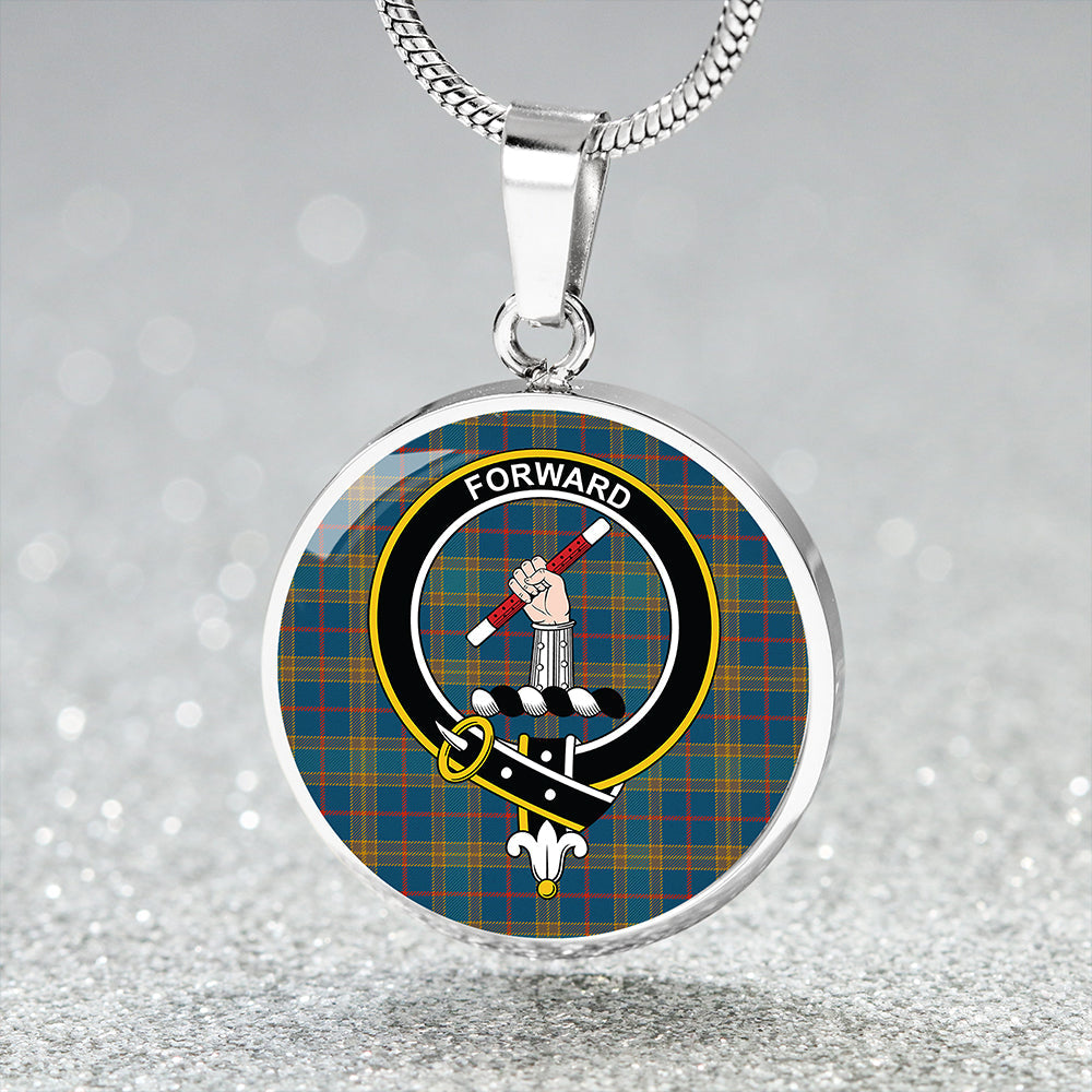 Balfour Blue Ancient Tartan Crest Circle Necklace