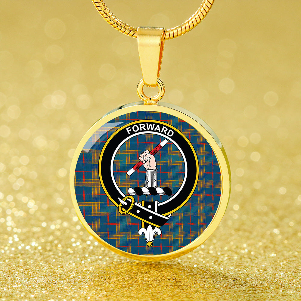 Balfour Blue Ancient Tartan Crest Circle Necklace