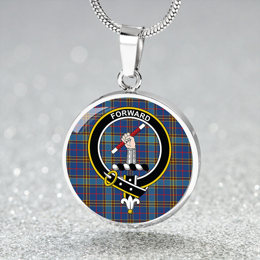 Balfour Blue Modern Tartan Crest Circle Necklace