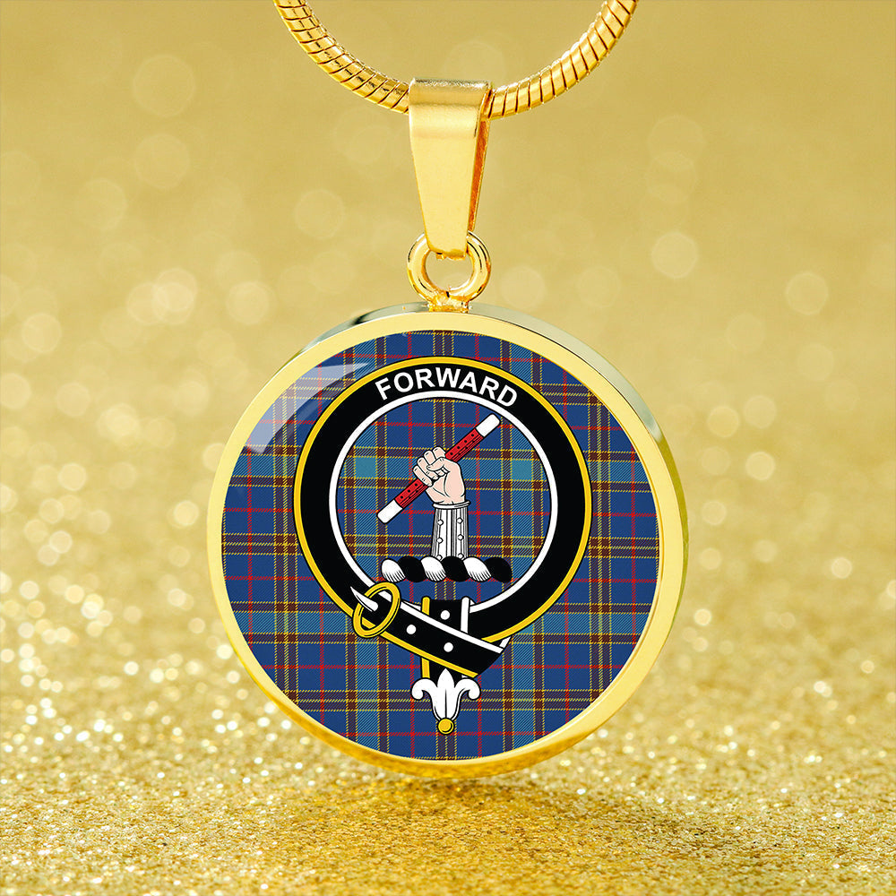 Balfour Blue Modern Tartan Crest Circle Necklace