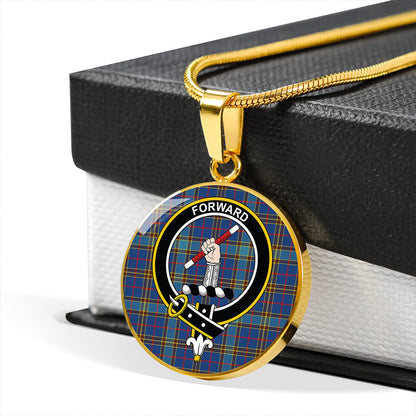 Balfour Blue Modern Tartan Crest Circle Necklace