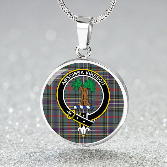 Bisset Weathered Tartan Crest Circle Necklace