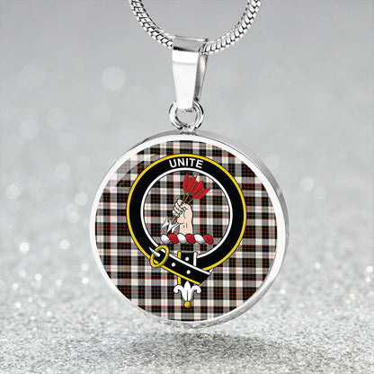 Brodie Black & White Tartan Crest Circle Necklace