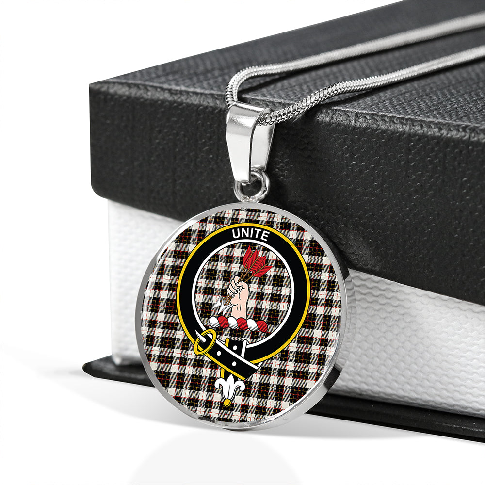 Brodie Black & White Tartan Crest Circle Necklace