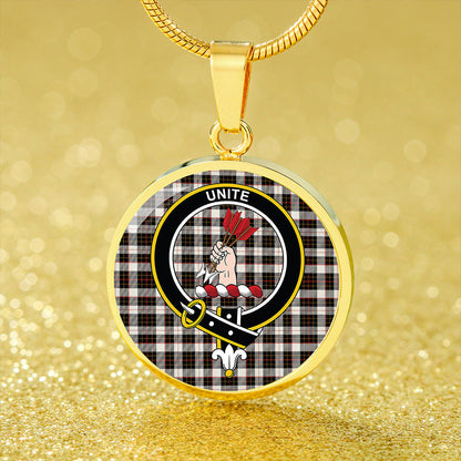 Brodie Black & White Tartan Crest Circle Necklace