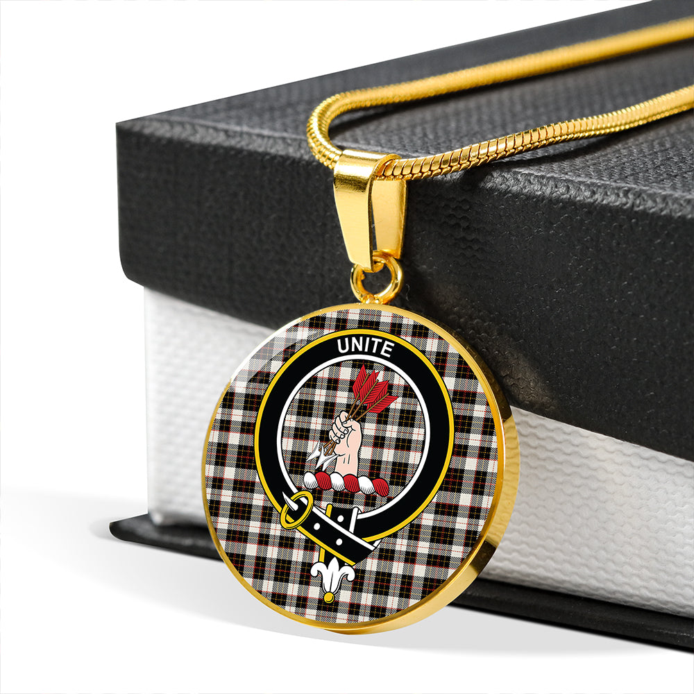 Brodie Black & White Tartan Crest Circle Necklace