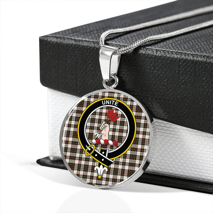 Brodie Black & White Weathered Tartan Crest Circle Necklace