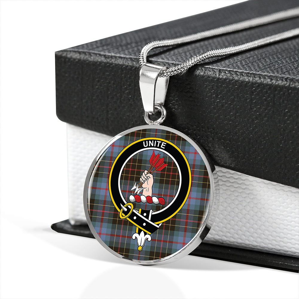 Brodie Hunting Weathered Tartan Crest Circle Necklace