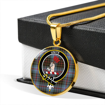 Brodie Hunting Weathered Tartan Crest Circle Necklace