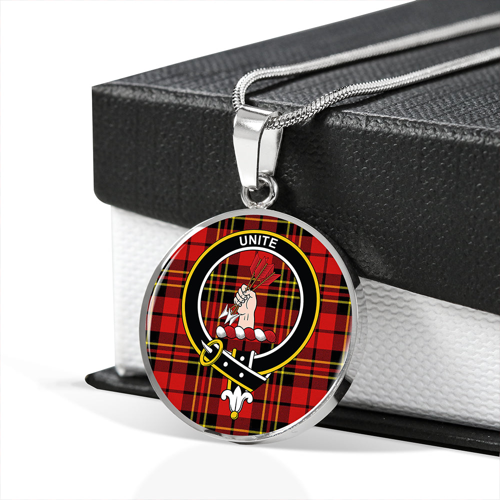 Brodie Red Modern Tartan Crest Circle Necklace