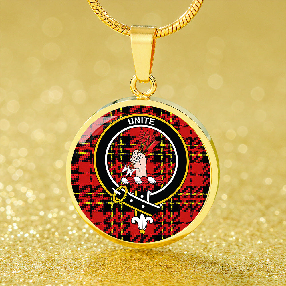 Brodie Red Modern Tartan Crest Circle Necklace