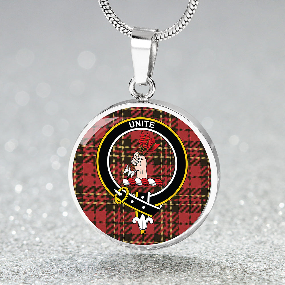 Brodie Red Weathered Tartan Crest Circle Necklace