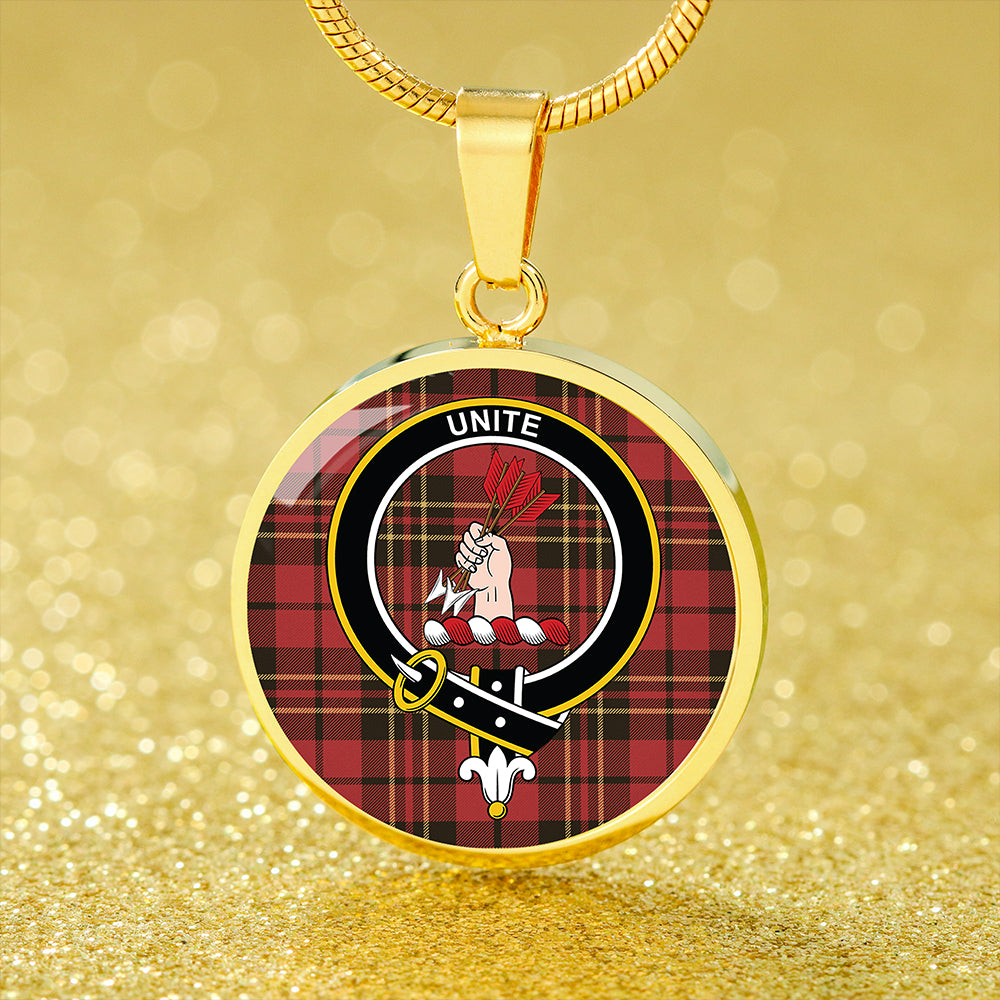 Brodie Red Weathered Tartan Crest Circle Necklace