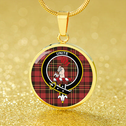 Brodie Red Weathered Tartan Crest Circle Necklace