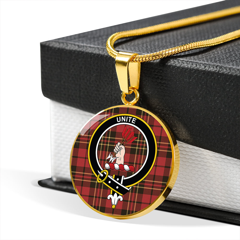 Brodie Red Weathered Tartan Crest Circle Necklace