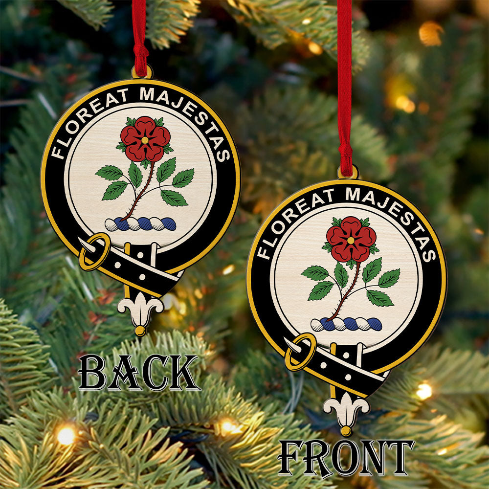 Broun Tartan Crest Wood Acrylic Ornament