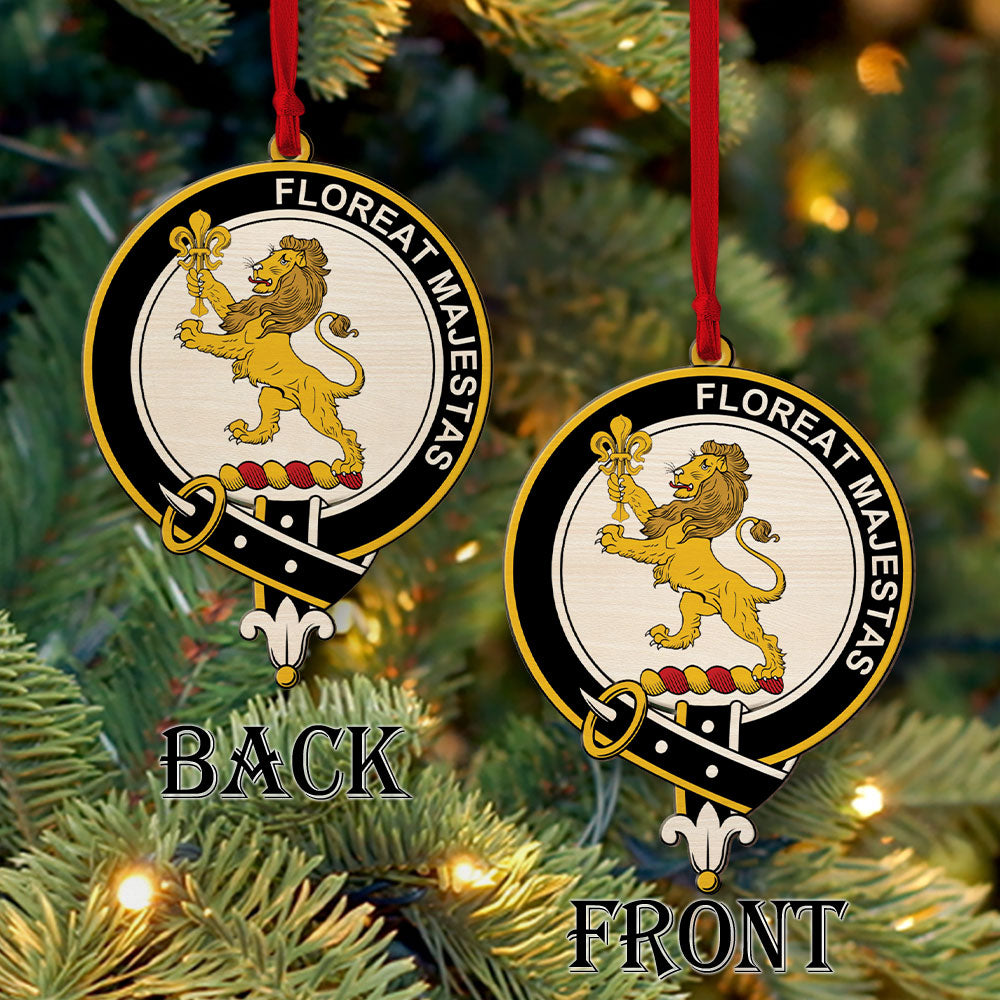 Brown Tartan Crest Wood Acrylic Ornament