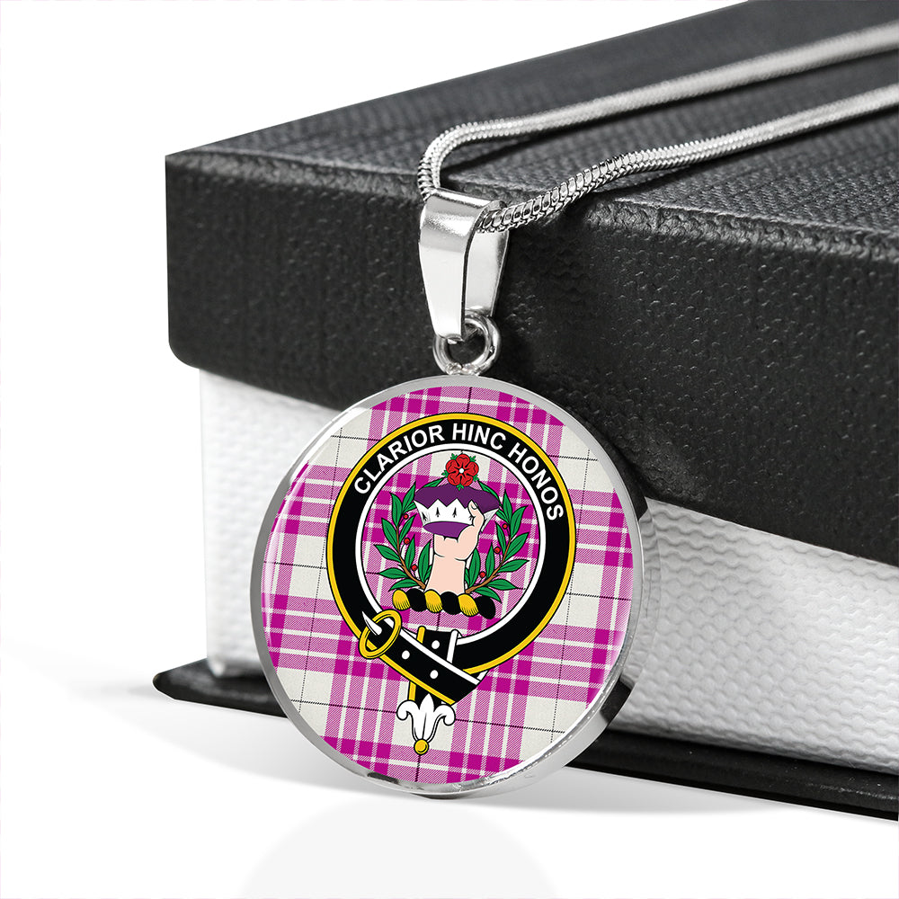 Buchanan Cerise #1 Special Modern Tartan Crest Circle Necklace