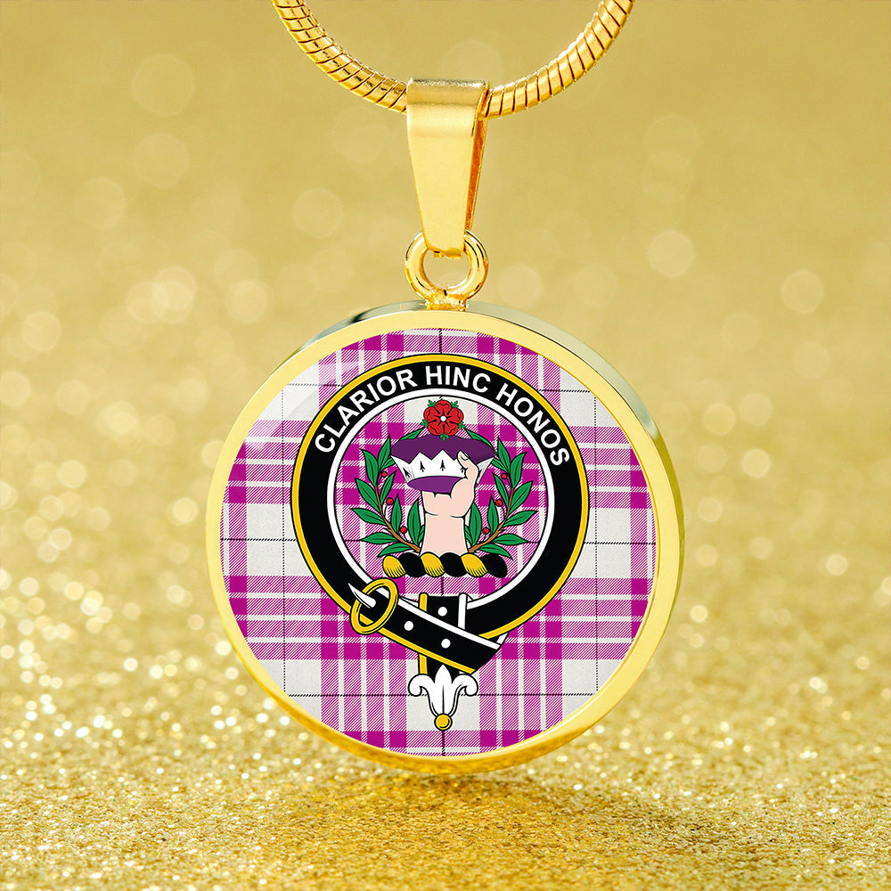 Buchanan Cerise #1 Special Modern Tartan Crest Circle Necklace