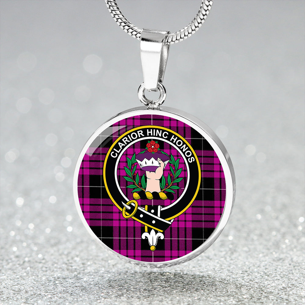 Buchanan Cerise #2 Special Modern Tartan Crest Circle Necklace