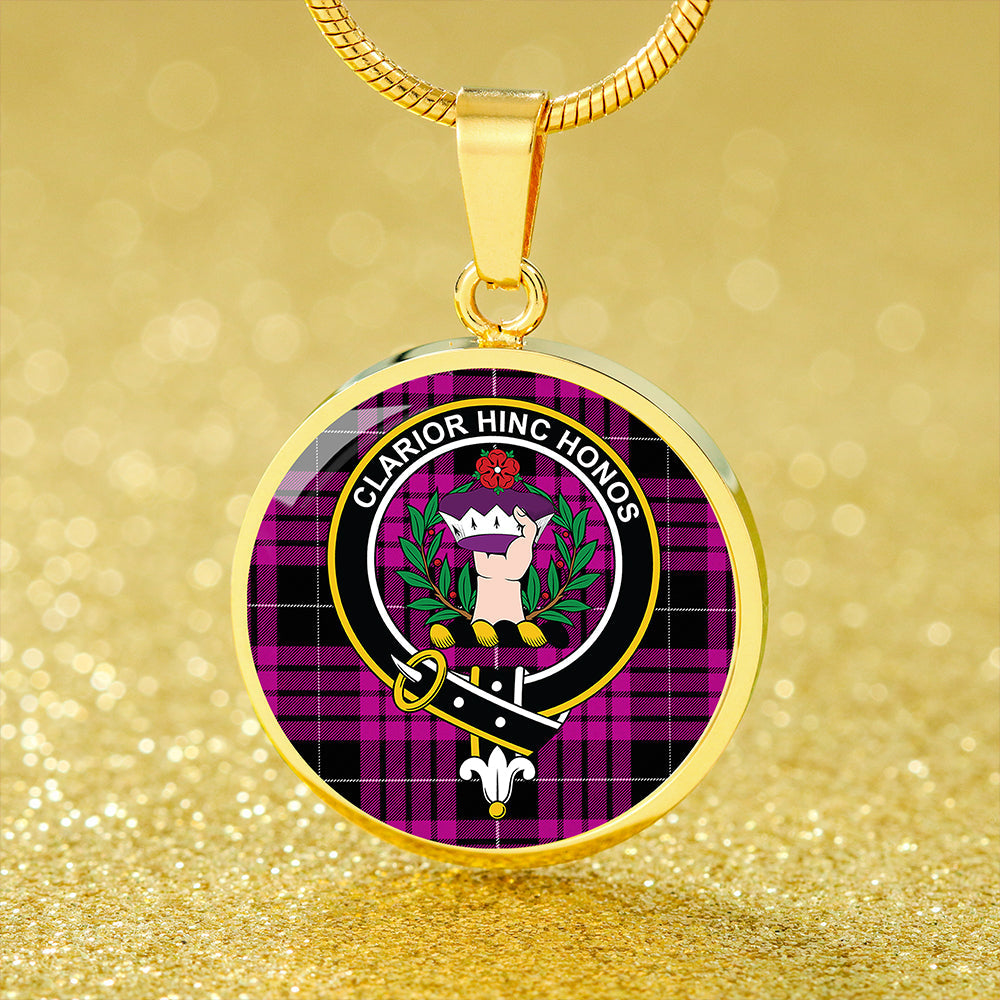 Buchanan Cerise #2 Special Modern Tartan Crest Circle Necklace