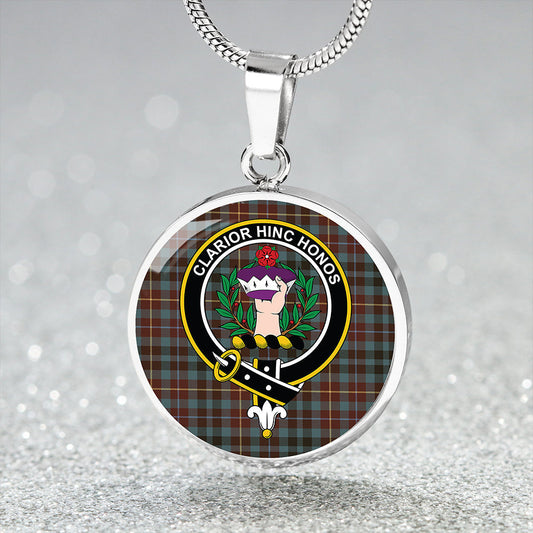 Buchanan Hunting #3 Weathered Tartan Crest Circle Necklace