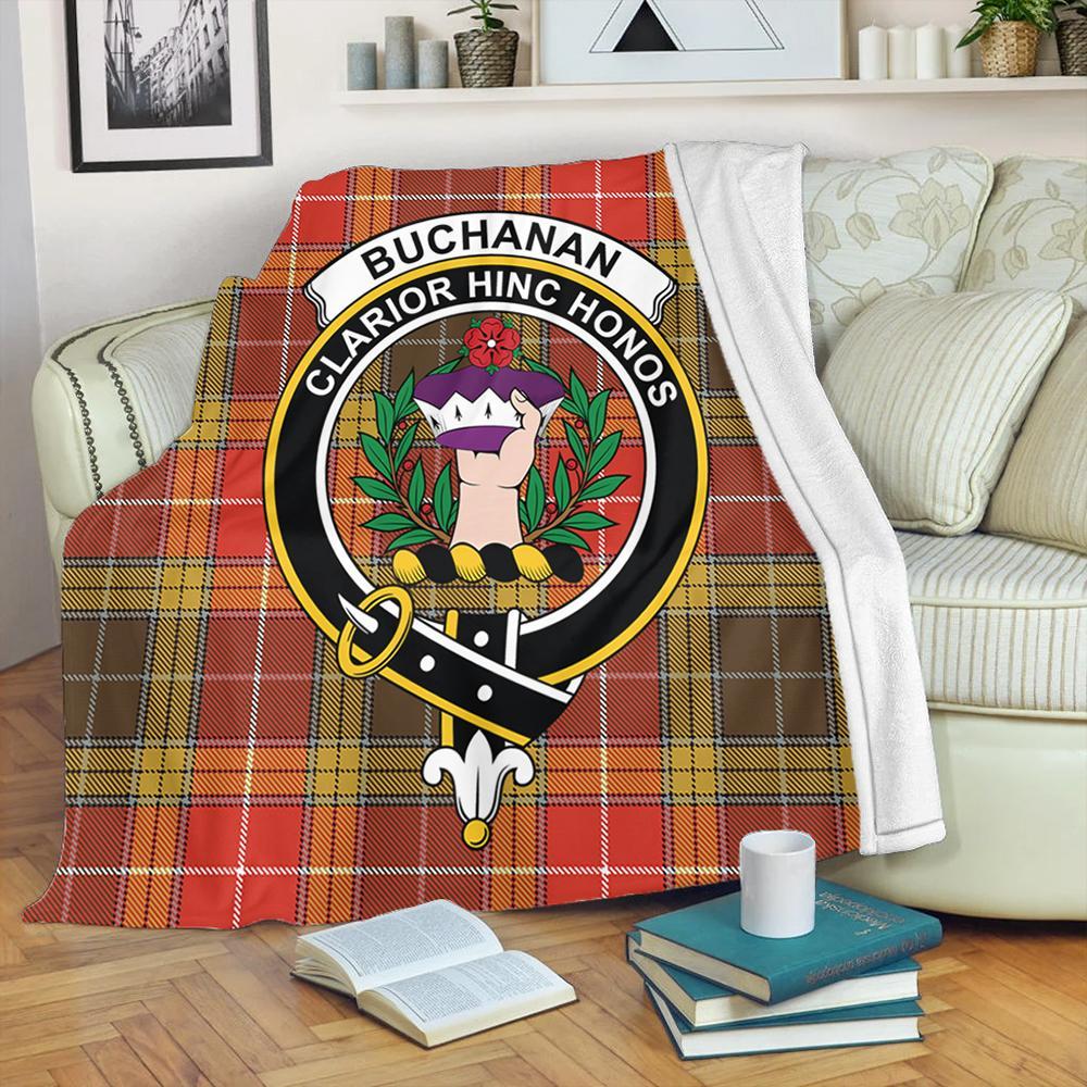 Buchanan Old Set Weathered Tartan Crest Premium Blanket