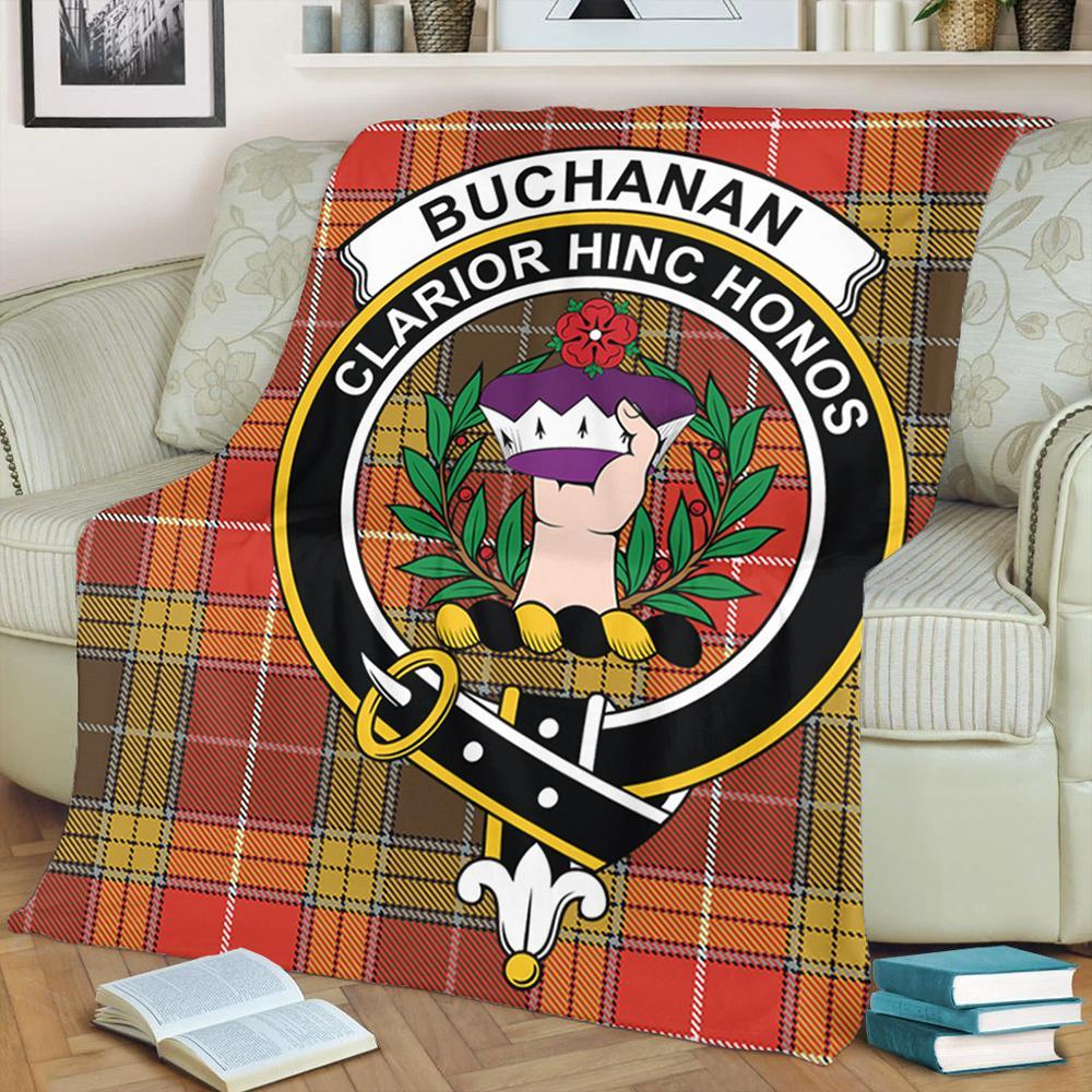 Buchanan Old Set Weathered Tartan Crest Premium Blanket