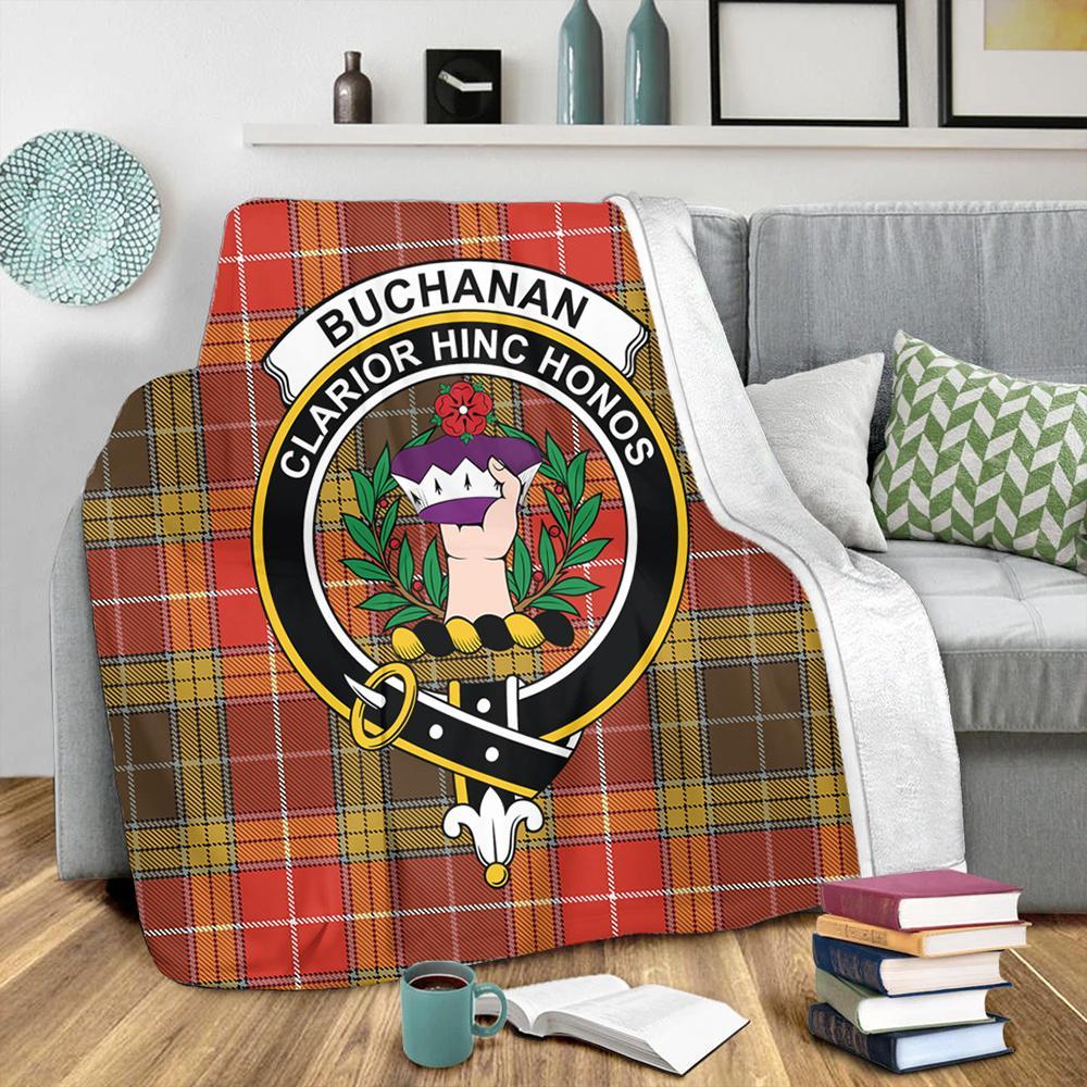 Buchanan Old Set Weathered Tartan Crest Premium Blanket