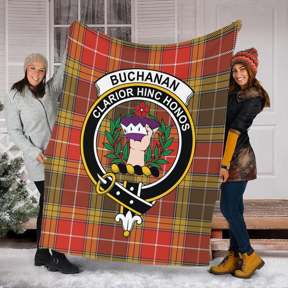 Buchanan Old Set Weathered Tartan Crest Premium Blanket