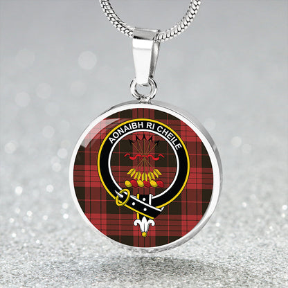 Cameron Black & Red Weathered 2 Tartan Crest Circle Necklace