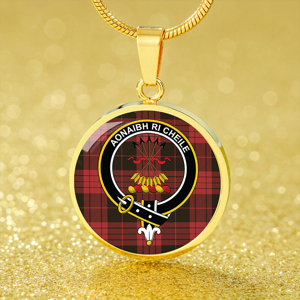 Cameron Black & Red Weathered 2 Tartan Crest Circle Necklace