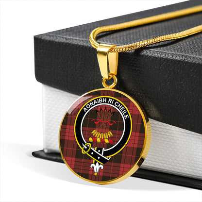 Cameron Black & Red Weathered 2 Tartan Crest Circle Necklace